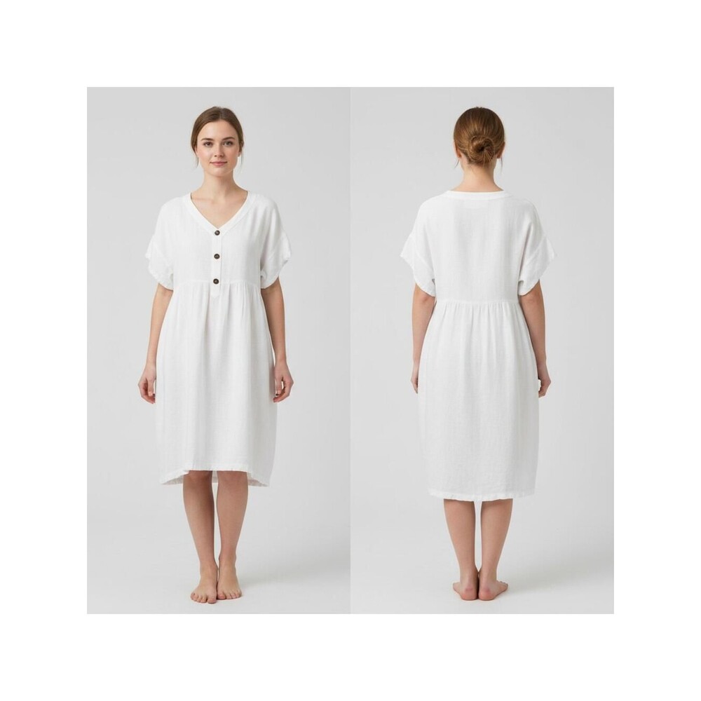 CUPSHE White Linen Blend V Neck Button Front Tiered Fringed Dress
